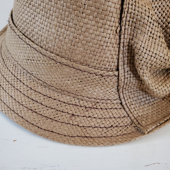 Vintage Woven Straw Fedora Hat With Bow Detail - Picture 12 of 12
